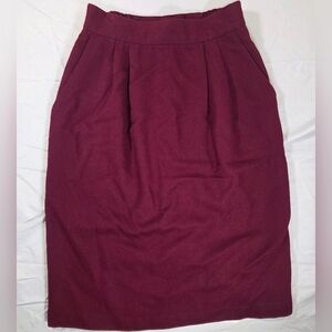Vintage Bordeaux Pleated Wool Midi Skirt for Work